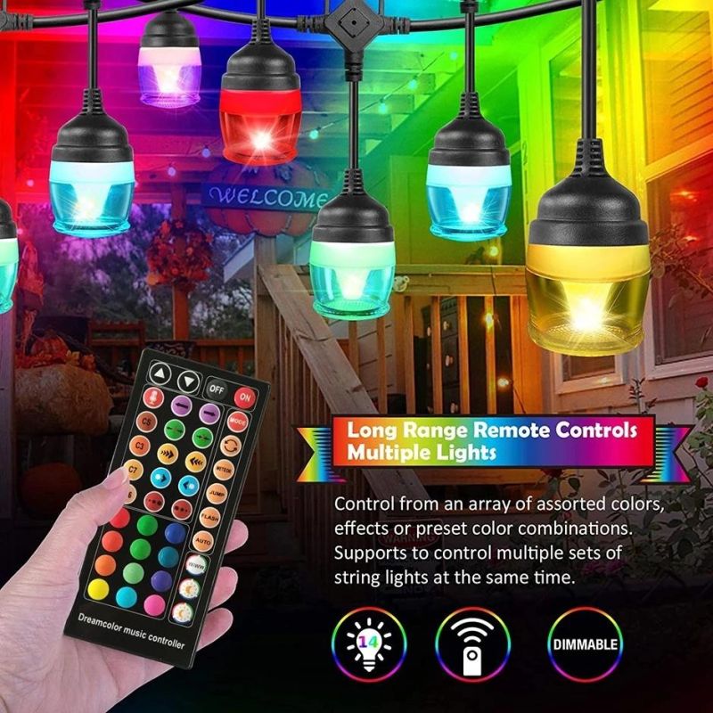 RGB Outdoor String Lights, Sync to Music, 12 Shatterproof Bulb, Backyard Hanging Patio String Lights