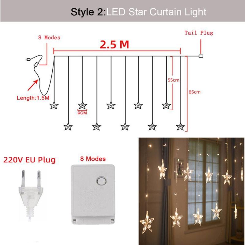 LED Star Curtain Light Ramadan Light Fairy String Decoration Lighting