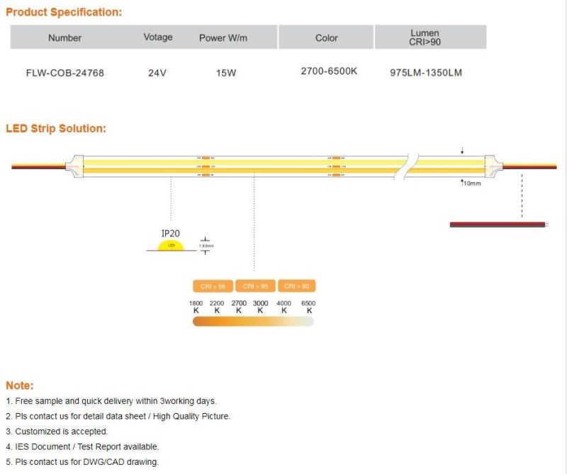 CCT COB LED Stirp 768LED/M 2-Row COB CCT Light Strip