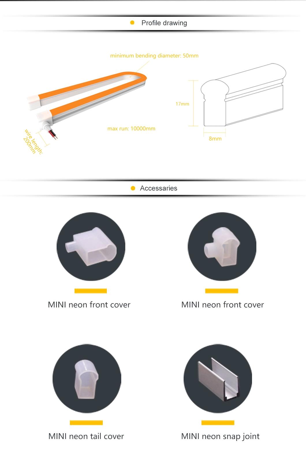 Indirect Light Emission, Uniform Lighting Without Dark Areas, Side Bending, 12V/24V, IP66, 3000-6500K, 7.2W, CRI80, Neon Strip, UL CE RoHS, LED Strip Light