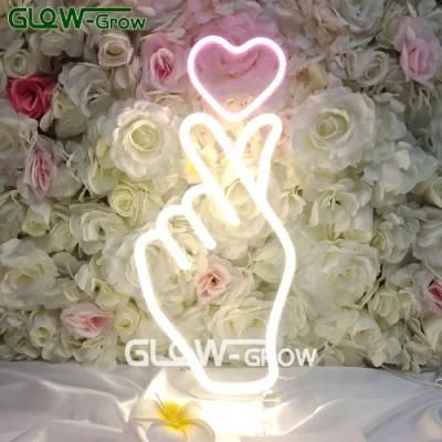 5V USB Pink &amp; Warm White Finger Heart Neon Flex Light LED Neon Bar Sign for Wall Bedroom Game Room Decoration