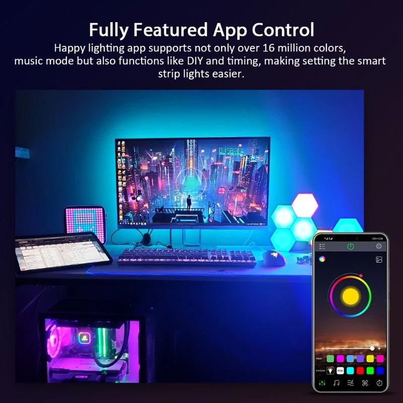 WiFi 5050 RGB Music Decoration Lamp Outdoor Waterproof Car TV Backlight Coloured Remote Smart Flexible SMD LED Strip Light with Alexa Google for Party Christmas