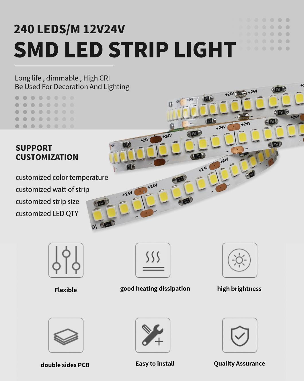 High Lumen 24-26lm/LED White 20W/M 240LEDs/M 2835 Flexible LED Strip Light