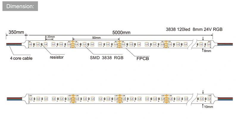 DC12V/24V 120LED Per Meter SMD3838 Flexible RGB Digital Programmable Flexible LED Strip