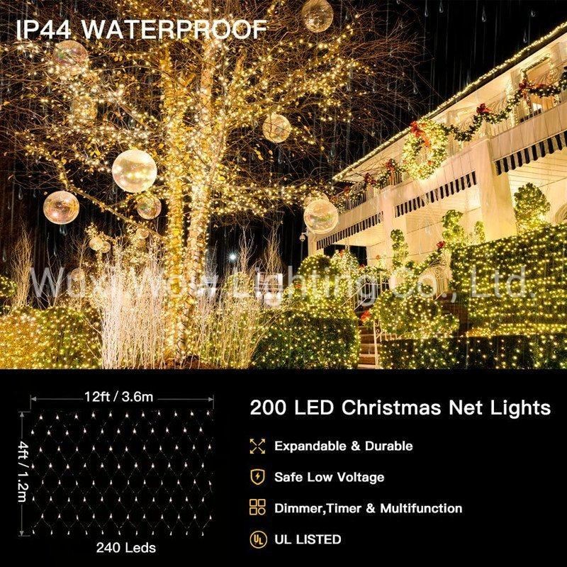 Outdoor Net Lights Garden Mesh Lights 200 LED 3m X 2m Fairy Light Net Lights Mains Powered Warm White Net Lights with Remote & Timer for Indoor Curtain Bedroom