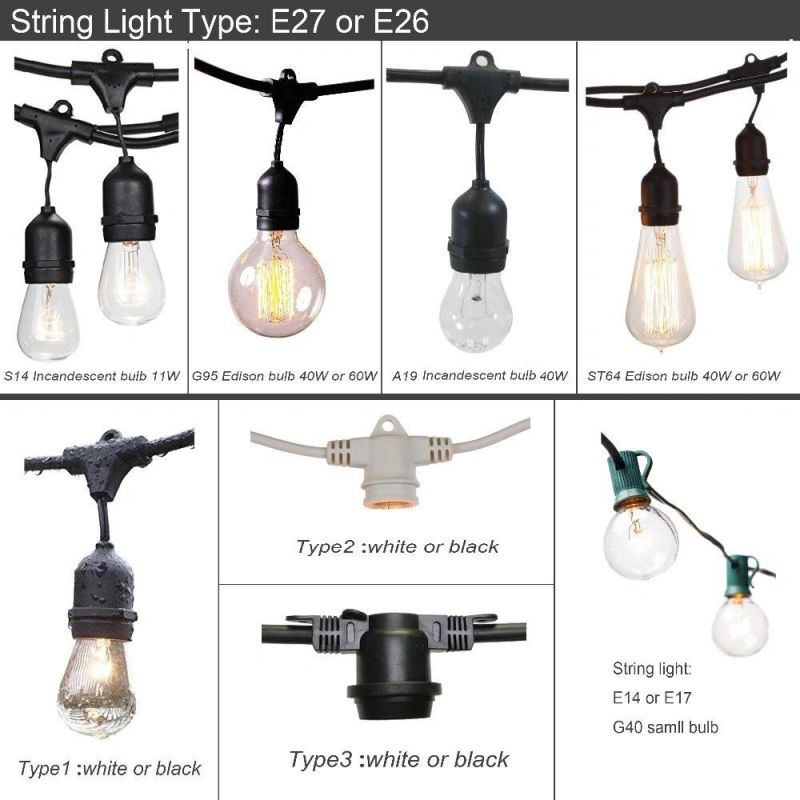 LED S14 String Lights Waterproof E27 Warm LED Retro Edison Filament Bulb Outdoor Street Garden Patio Holiday Lighting