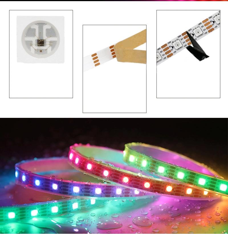 DC12V Ws2813 Individually Flexible 30/60/144pixels/M RGB Addressable LED Strip Light Dual Signal Programmable Lighting for Indoor Decoration