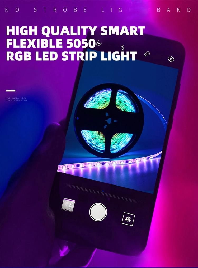 High Quality Smart Flexible 5050 RGB LED Strip Light with Tuya Alexa Home APP WiFi Bluetooth Music Sync 12V Sound Remote Control