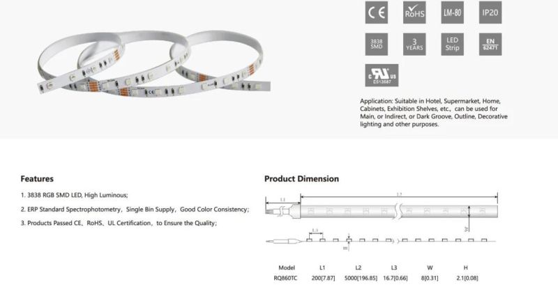 12V/24V 3838 RGB SMD LED Multi-Color Flexible LED Strip