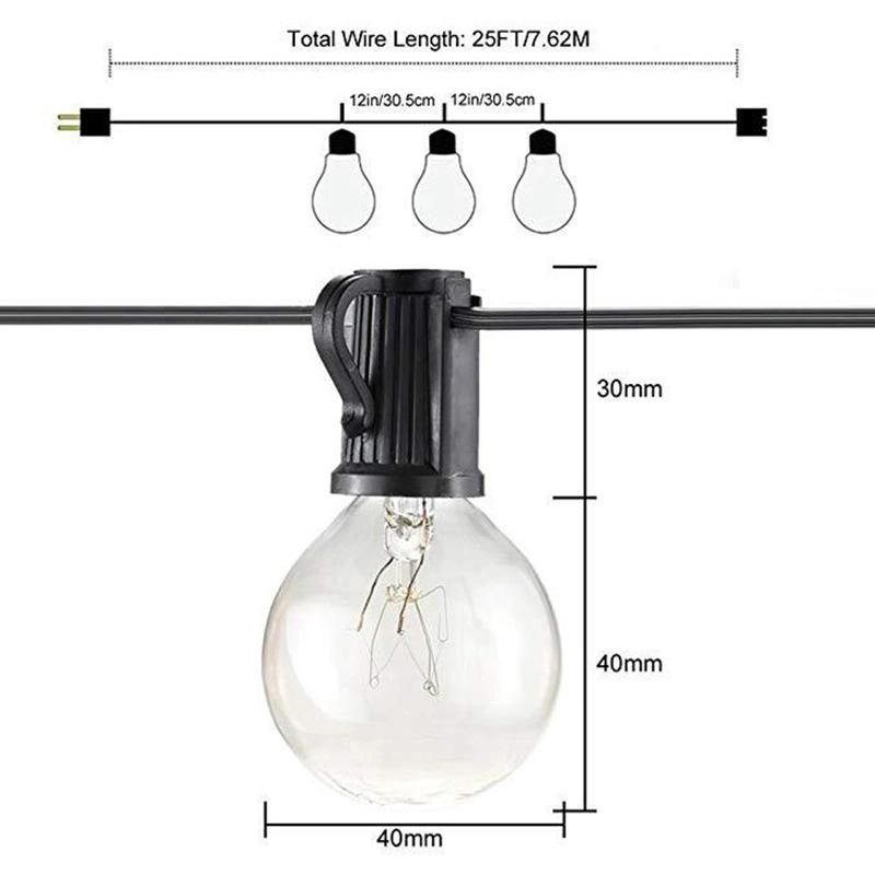 String Lights, Lamp 25FT G40 String Lights with Bulbs, UL Bulbs, Indoor / Outdoor Commercial Decoration Wbb15162