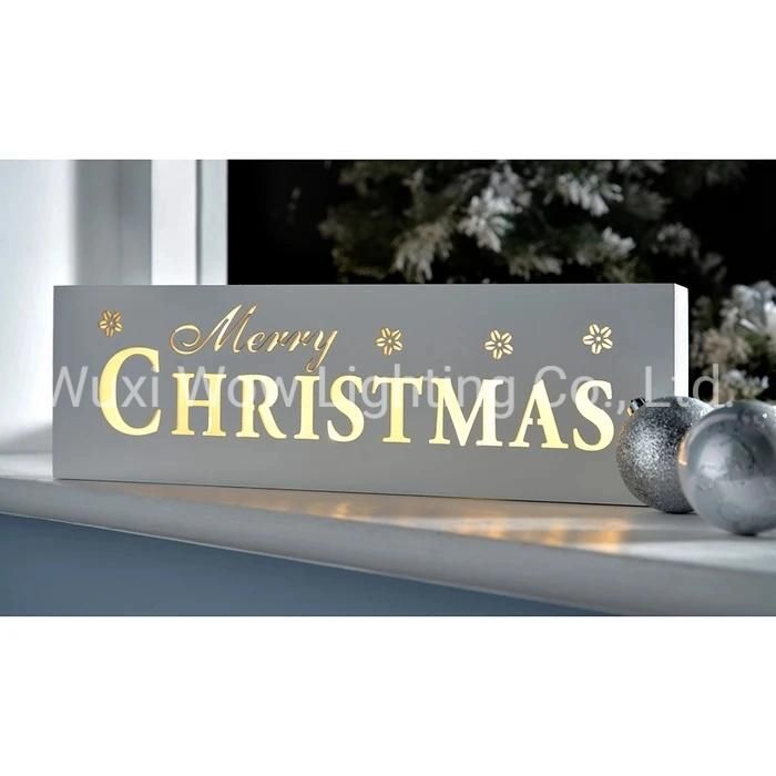 LED Merry Christmas Sign Decoration Wood 38 Cm - White