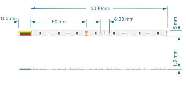 3838 RGB LED Strip 5mm Ultra-Narrow 600LED 24V 9.6W One Bin High-End