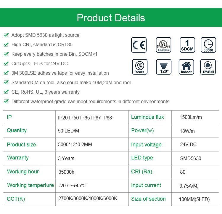 Shenzhen Factory Provide Waterproof Sam-Sung SMD 5630 LED Strip