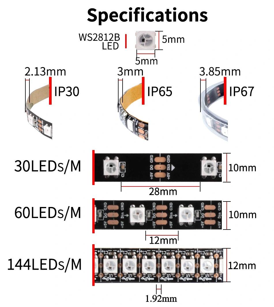 Digital Addressable Ws2812 144LEDs 43.2W DC5V Full Color LED Pixel Strip