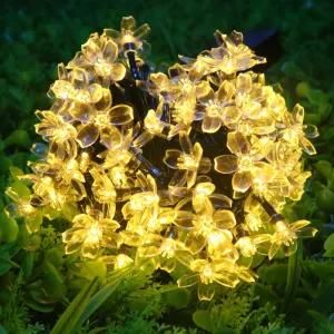 2021 Outdoor Christmas Garland LED Peach Flower String Lights 50 LED Cherry Blossom Light String Waterproof Solar Lamp String