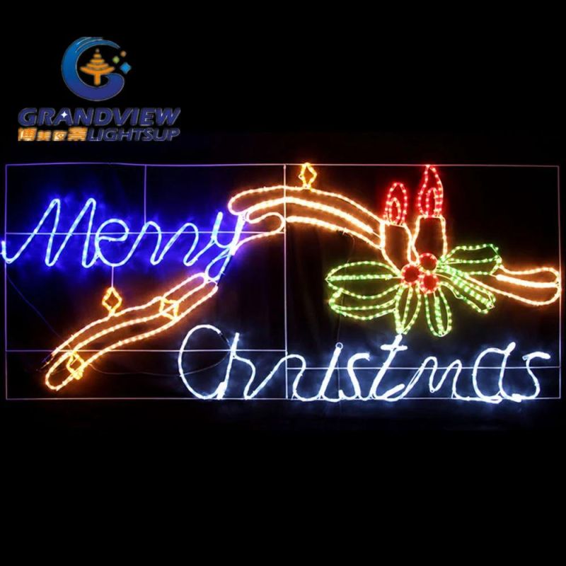 Animated 230cm Wide LED ′merry Christmas′ Sign with Candles Motif Rope Lights
