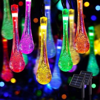 Solar Powered Waterproof Crystal Raindrop Lights 8 Modes 21FT 30 LED Solar String Lights Christmas Waterdrop Lights for Decor