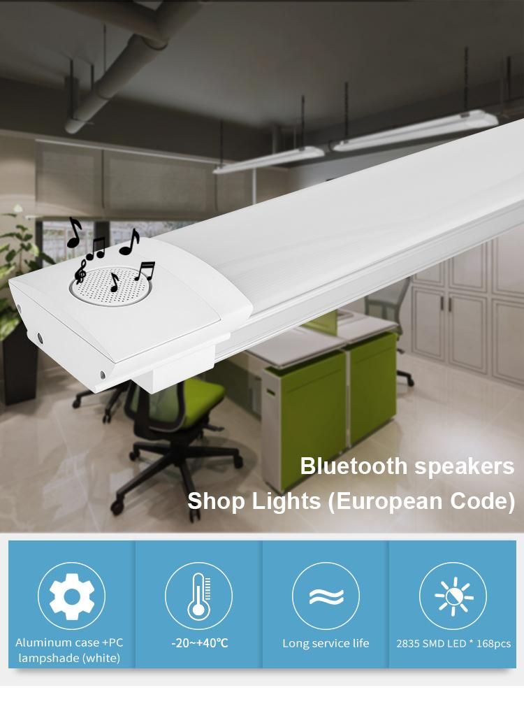 APP Control 230V 1.2m Bluetooth Speaker LED Shop Light