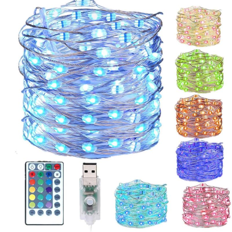 16 Colours 100 LEDs Waterproof Micro Copper Wire Decoration Light with Remote