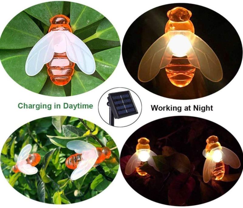 Solar Bee Lights, Solar Fairy Lights Outdoor, Waterproof Honey Bee LED String Lights Christmas Lights for Patio Yard Garden Christmas Party Decor