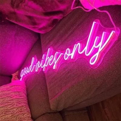 Free Design Drop Shipping Christmas Halloween Silicone Advertising LED Sign 12V Home Party Good Vibes Only LED Flex Neon Sign