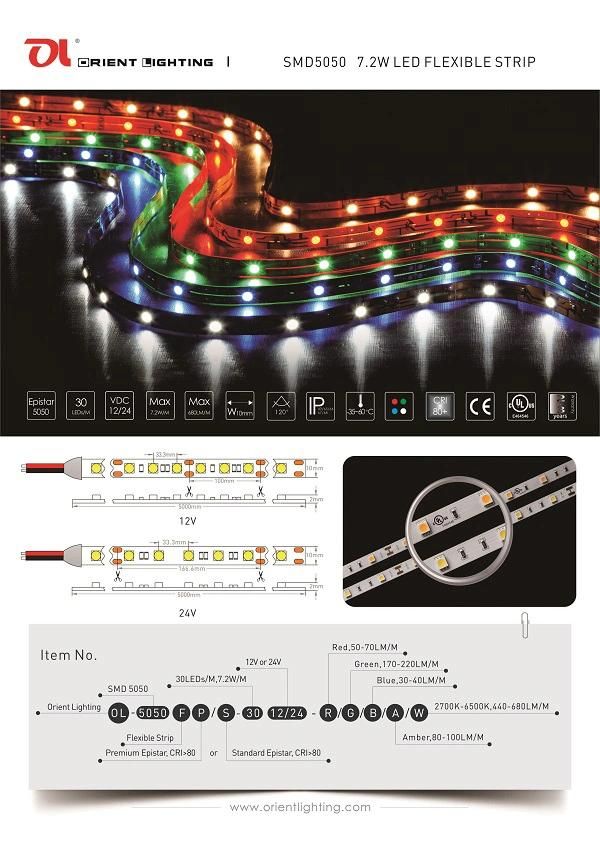 UL Ce SMD 5050 30 LEDs/M High Power Flexible LED Strip Light