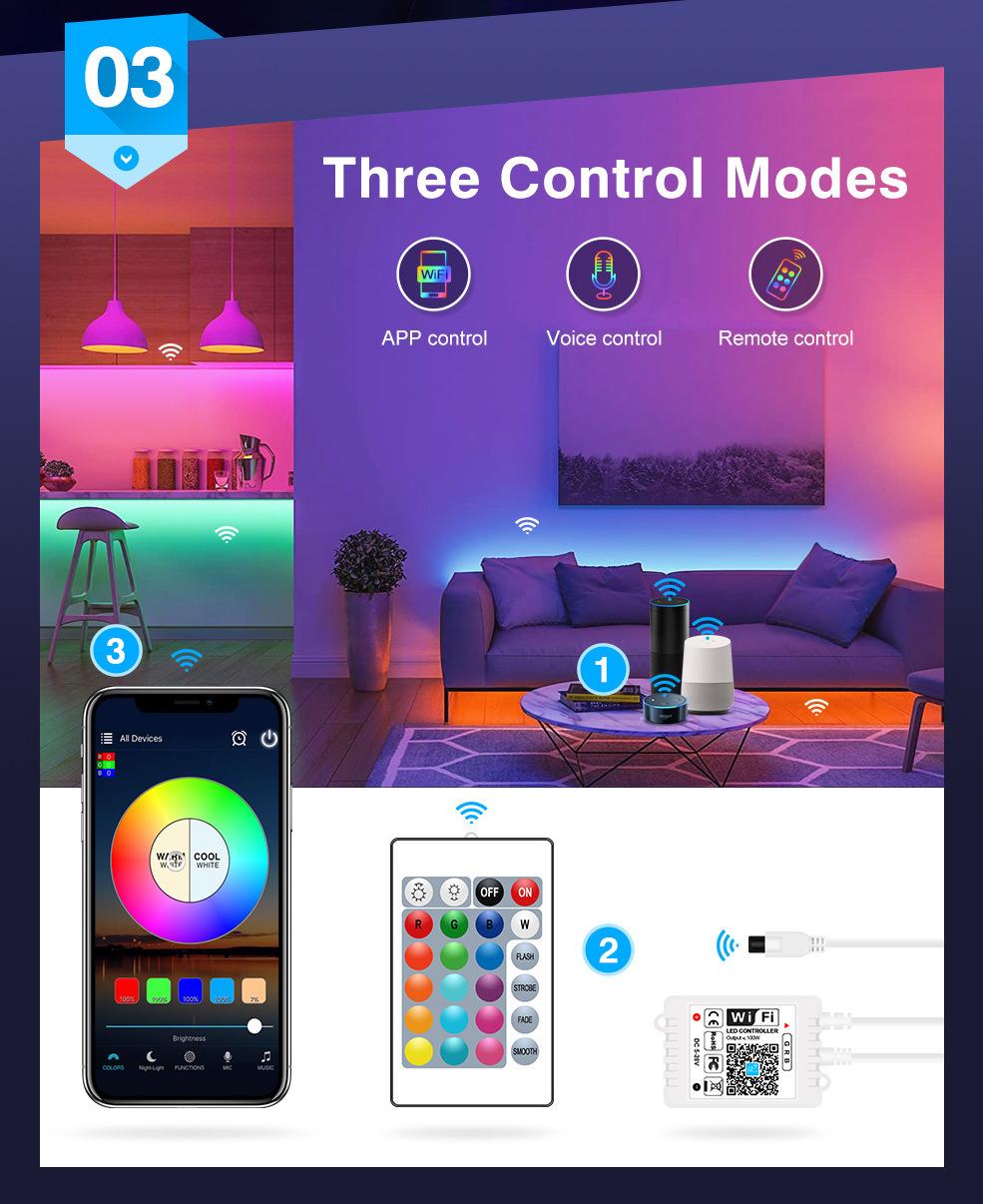 Remote Control LED RGB Neon Strip Light Work with Alexa