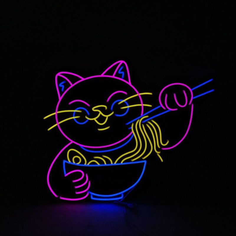 High Brightness Lucky Cat Hotel Display Neon Lights Room Decoration Advertise Neon Noodle Shop Sign Custom Neon Sign