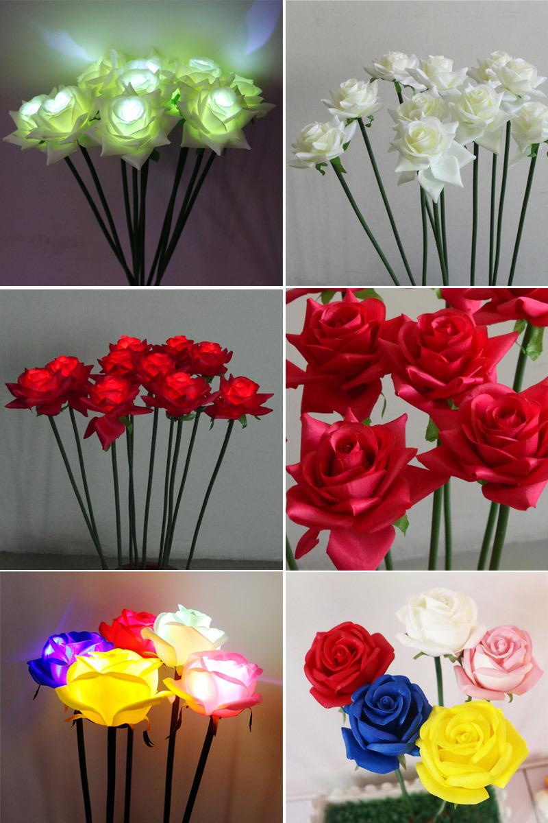 Artificial Plastic Fabric LED Light Rose Flowers for Home Decoration