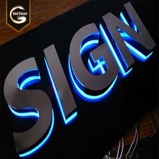 Reverse Channel Letter Signs Stainless Steel LED Backlit Logo 3D Letter
