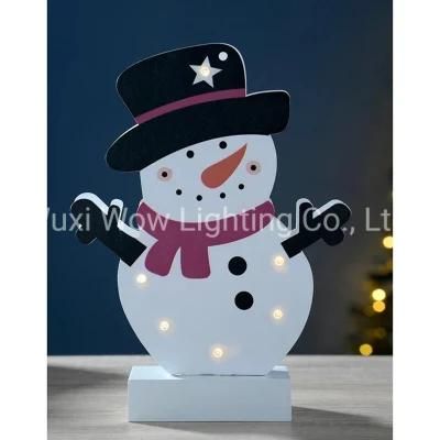 Colourful Wood Table Christmas Decoration - Snowman