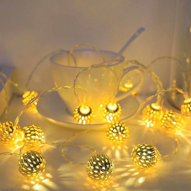 10/20/40/50LEDs Holiday Christmas Decoration Moroccan Hollow Metal Ball LED String Light