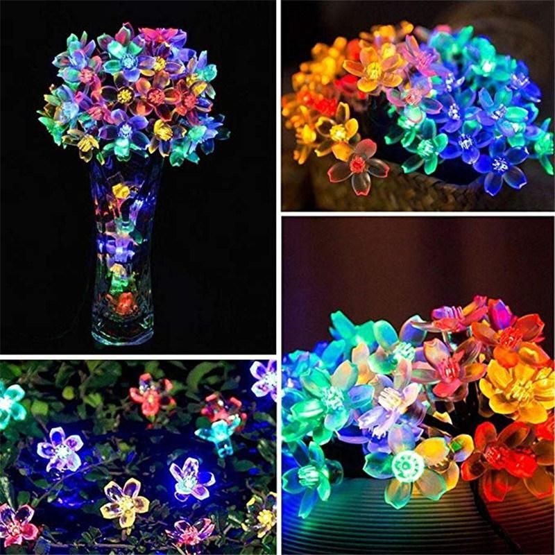 Peach Flower LED Solar Garland for Garden Christmas Decor