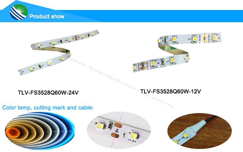 60 LEDs/M SMD 3528 Warm White LED Strip Light Waterproof