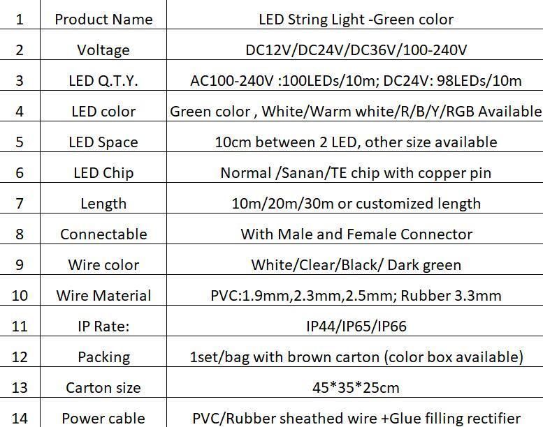 Green Color Light Outdoor IP65 Decoration Christmas Lights G LED String Light