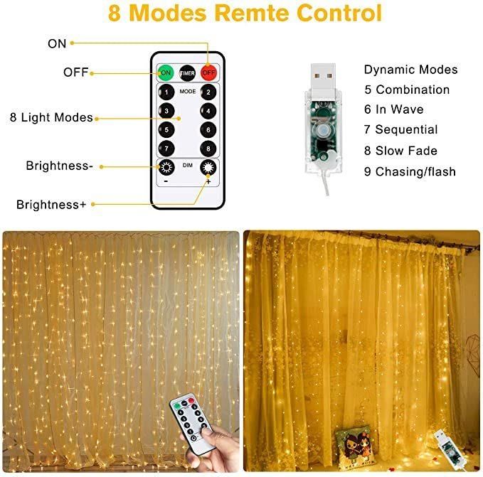 300 LED Curtain Fairy Light with Remote