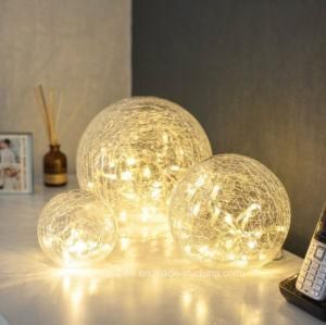 Set of 3 Battery Operated Crackled Glass Warm White Christmas LED Fairy Light Balls