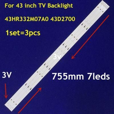 Kit 3PCS 7LED 755mm LED Backlight Bar for TCL 43D2700 43hr332m07A0 V2 4c-Lb430t-Hr1ck LC430duy Sh A1 43A9000