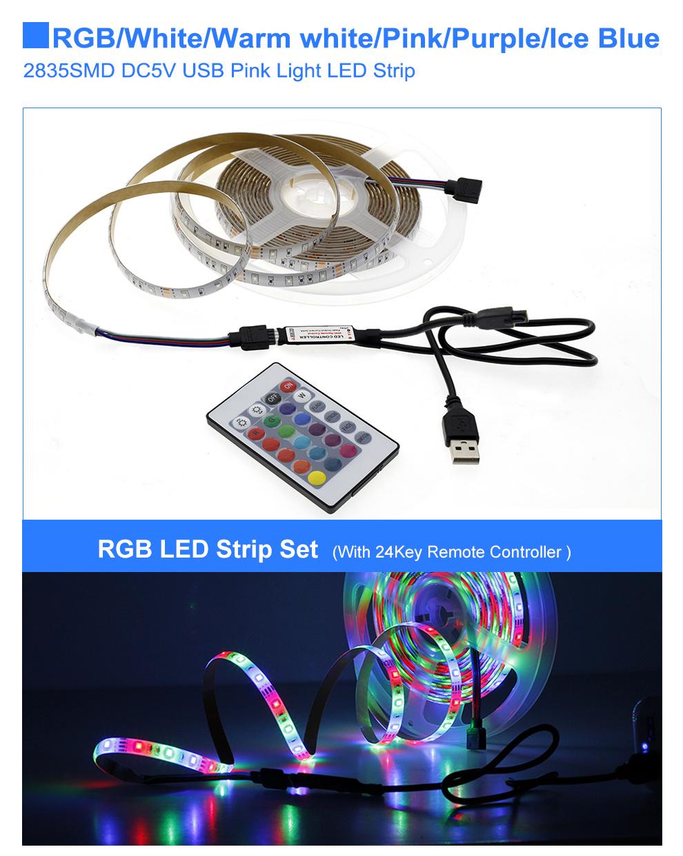 5V LED Strip Light USB 2835SMD RGB Diode Tape 0.5m 1m 2m 3m Flexible Neon Ribbon for TV Backlight PC Screen Background Lighting