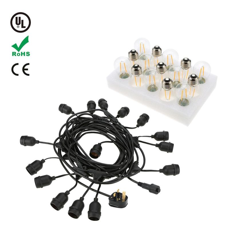 Customized Length Sockets Festoon LED Lighting Outdoor Waterproof Globe String Lights with S14 St64 A19 Edison Bulbs
