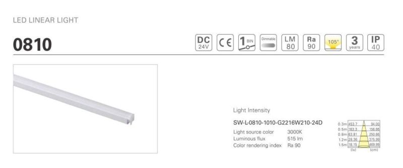 Easy Installation DC24V Seamless Connection 0810 LED Linear Light