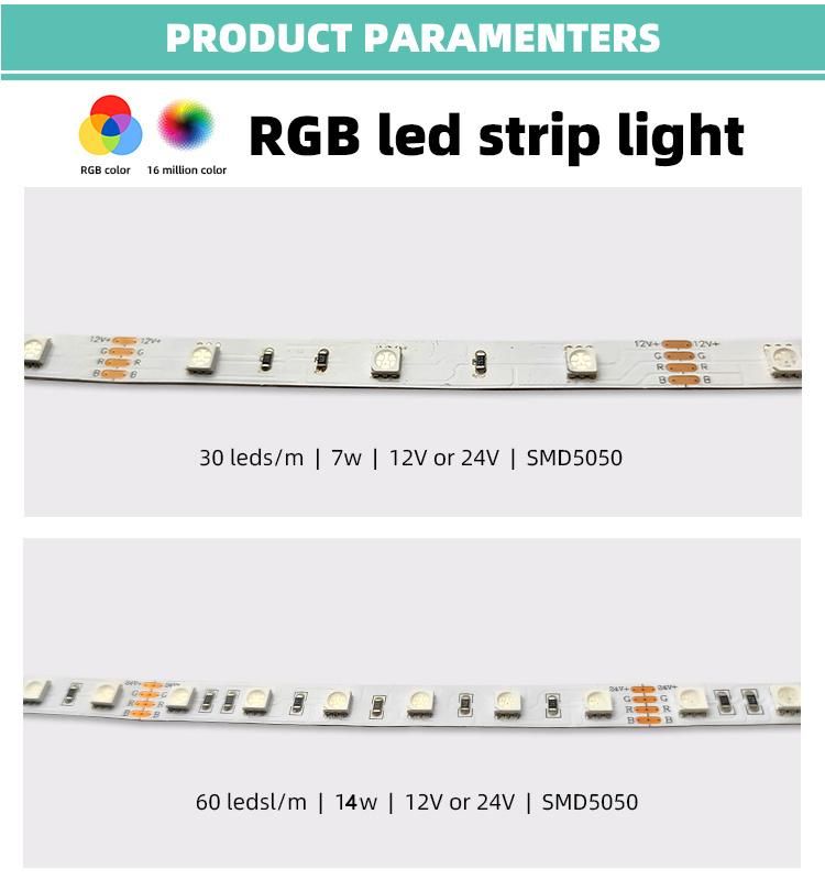 5050 RGB LED Strip Light 12V 60LED/M Flexible Waterproof LED Strip