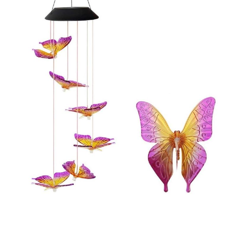 Romantic Solar Powered LED Butterfly Wind Chime Light Color Changing Garden Patio Porch Garden Home Garden Dé Cor Chime Decoration Wyz18487