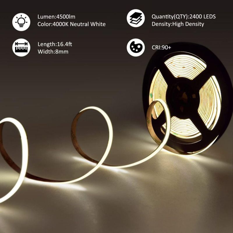 Fast Charging Waterproof COB LED Strip Light Flexible Double Color Temperature