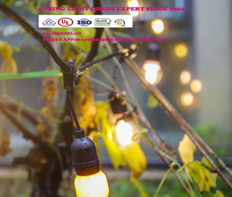 Outdoor Weatherproof Commercial Grade LED String Light with Hanging Sockets Bulbs S14 S60