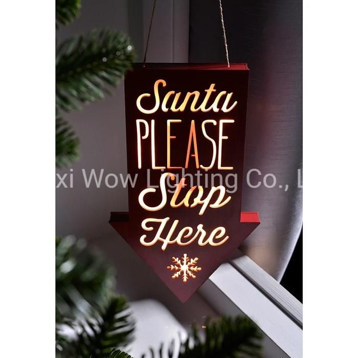 Hanging Santa Please Stop Here Sign Christmas Decoration Wood 31 Cm - Red