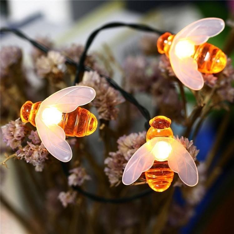 Solar String Lights, LED Solar Bee Fairy Lights 8 Modes Waterproof Outdoor Honeybee String Lights