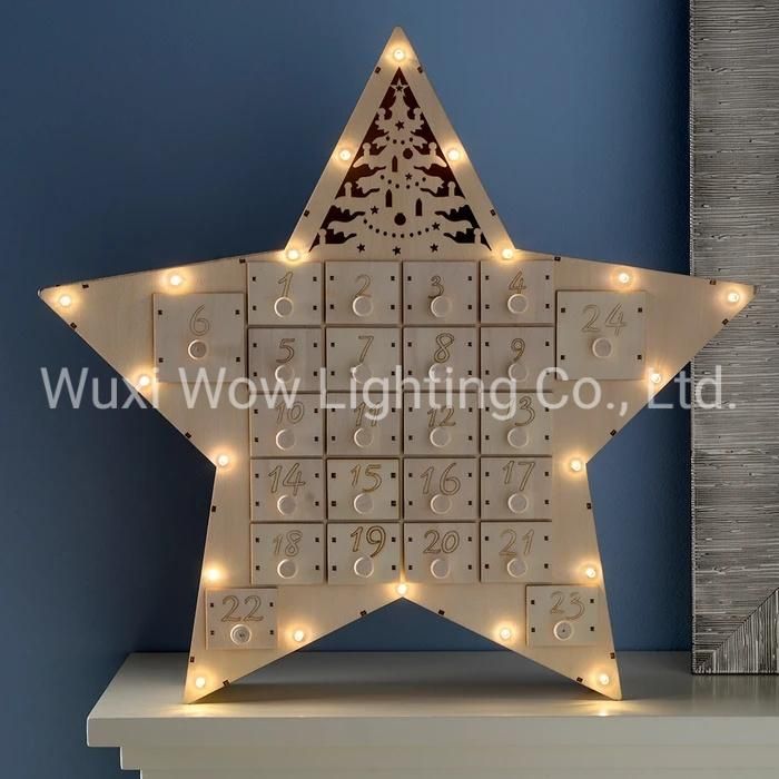Wooden Star Advent Calendar Christmas Decoration 43 Cm - White