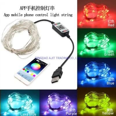 Waterproof APP Control USB Powered 5V Magic RGB Cooper Wire LED String for Christmas Tree Decoration