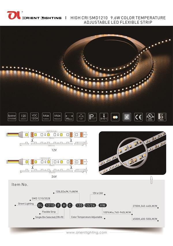 UL Ce Epistar 1210 Variable White Color 120LEDs/M LED Strip Light